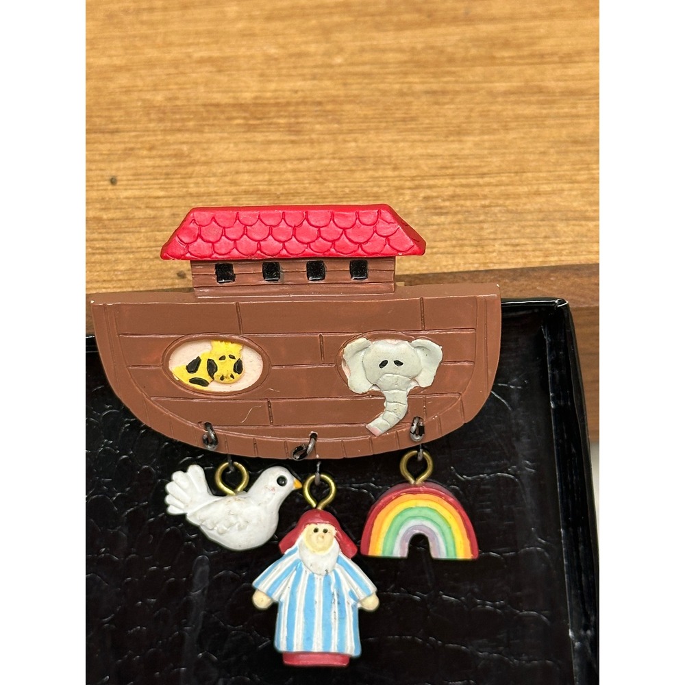 Noahs Ark Brooch Pin Dangle Charms Rainbow Elephant Dove Giraffe Resin